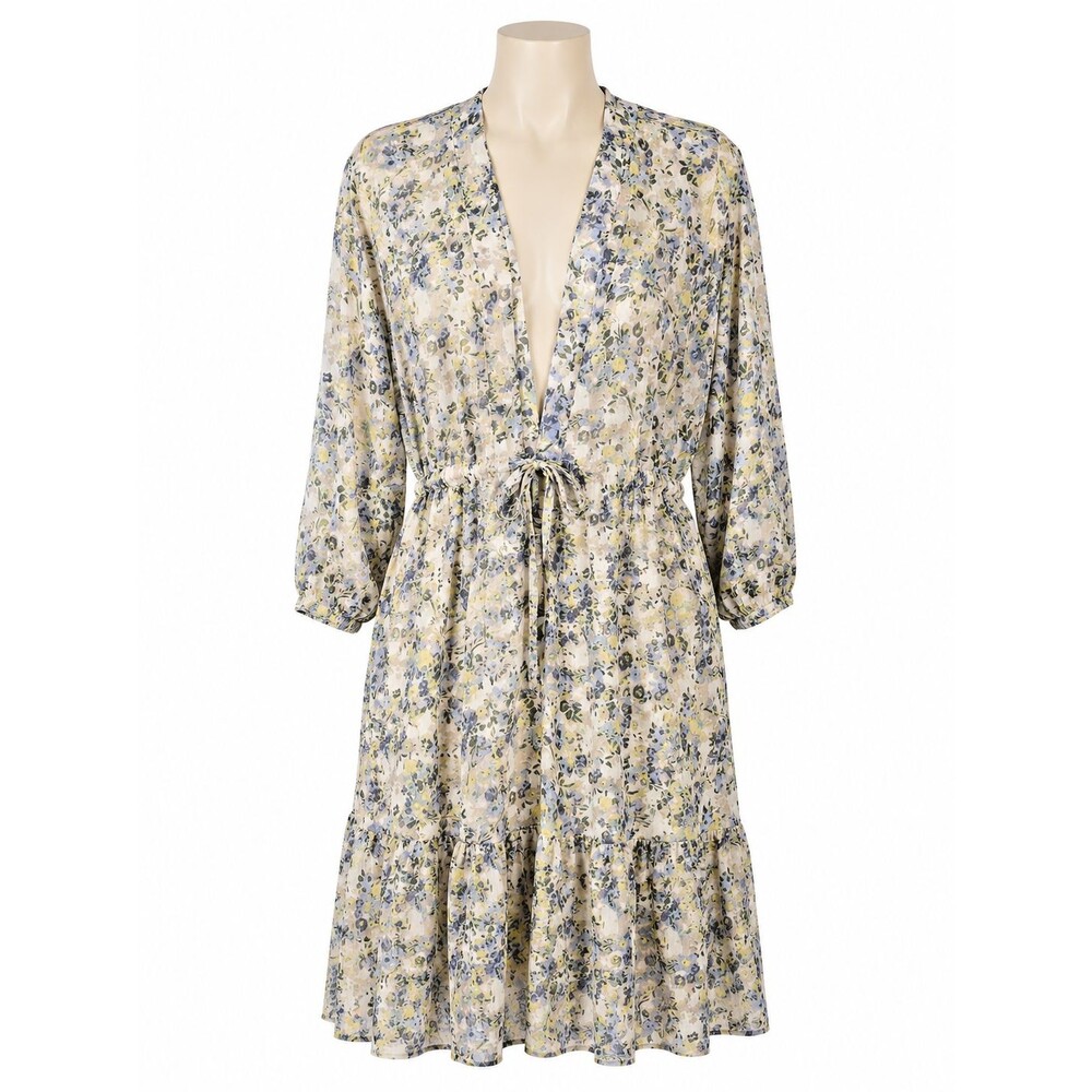 Maurices Womens XL Floral Sheer Tie Waist Kimono Dress Cover Up 3/4 Sleeve Boho